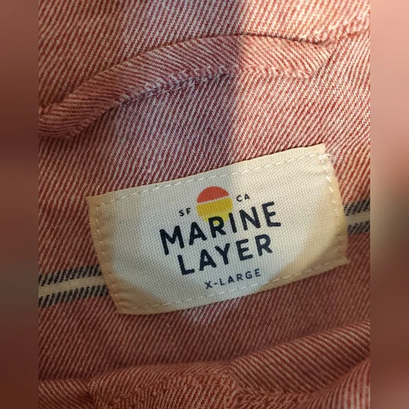 Marine Layer Men's Alemany Long Sleeve Button Up Striped Coral Pink Shirt Sz XL - Picture 4 of 8